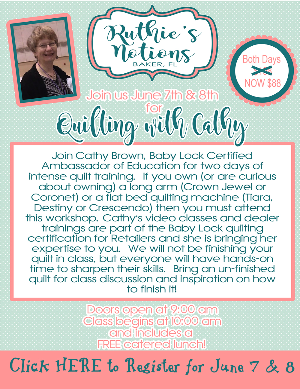 Baby Lock Quilting Class With Cathy Brown
