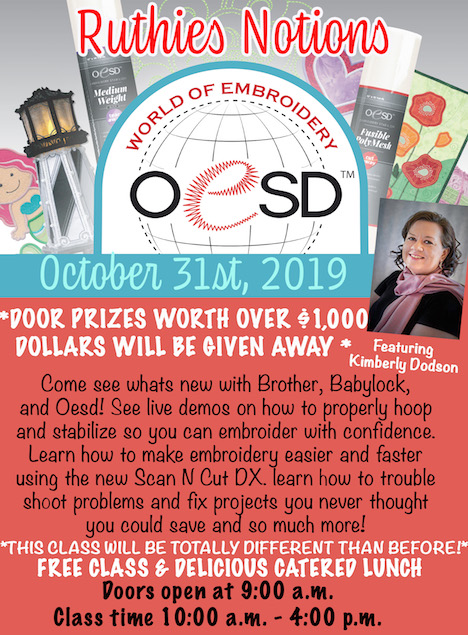 OESD world of embroidery Oct 31st