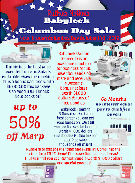 columbus day baby lock sale