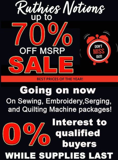 70% Off MSRP Brother Machines
