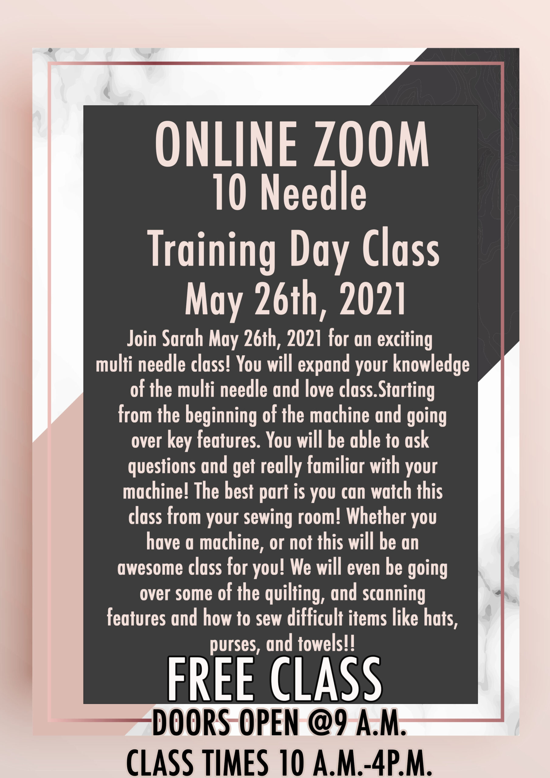 online zoom 10 needle training class